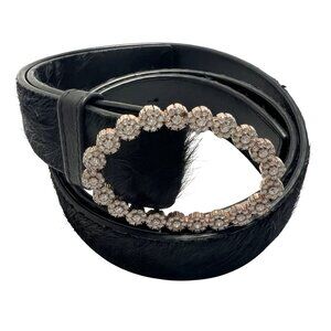 Black Men's Rhinestone Buckle Haircalf Belt 42